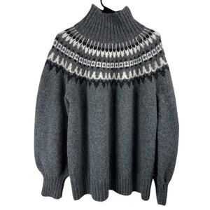 HATCH Noemi Maternity Fair Isle Alpaca Wool Blend Turtleneck Sweater Gray Sz 3/L